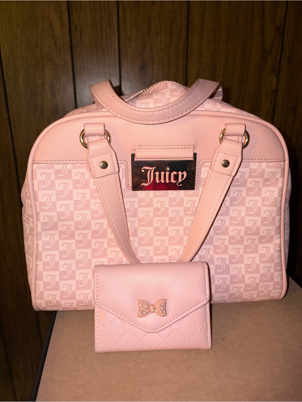 Juicy Couture Pink Monogram Satchel with no brandMatching Wallet